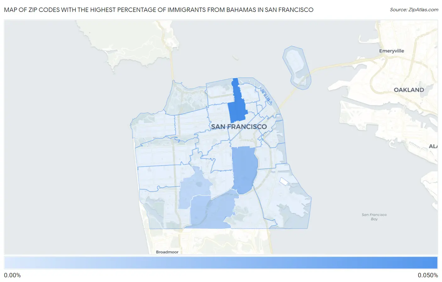 Zip Codes with the Highest Percentage of Immigrants from Bahamas in San Francisco Map