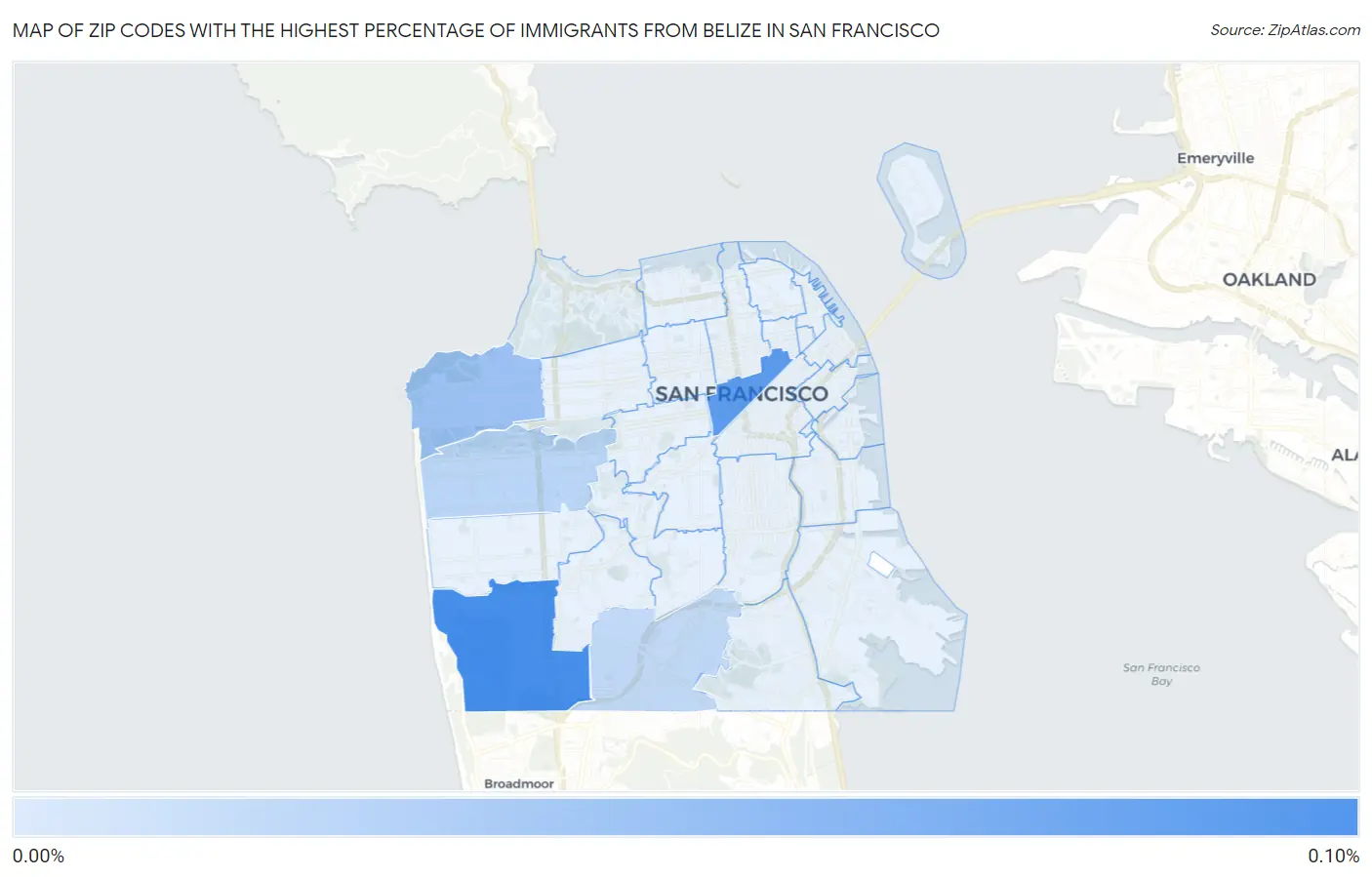 Zip Codes with the Highest Percentage of Immigrants from Belize in San Francisco Map