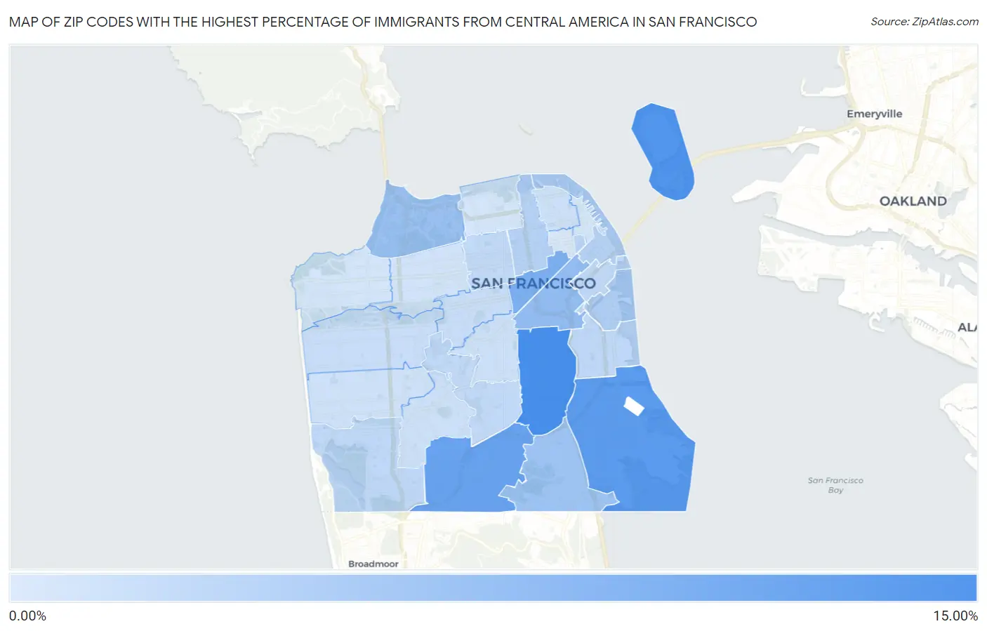 Zip Codes with the Highest Percentage of Immigrants from Central America in San Francisco Map