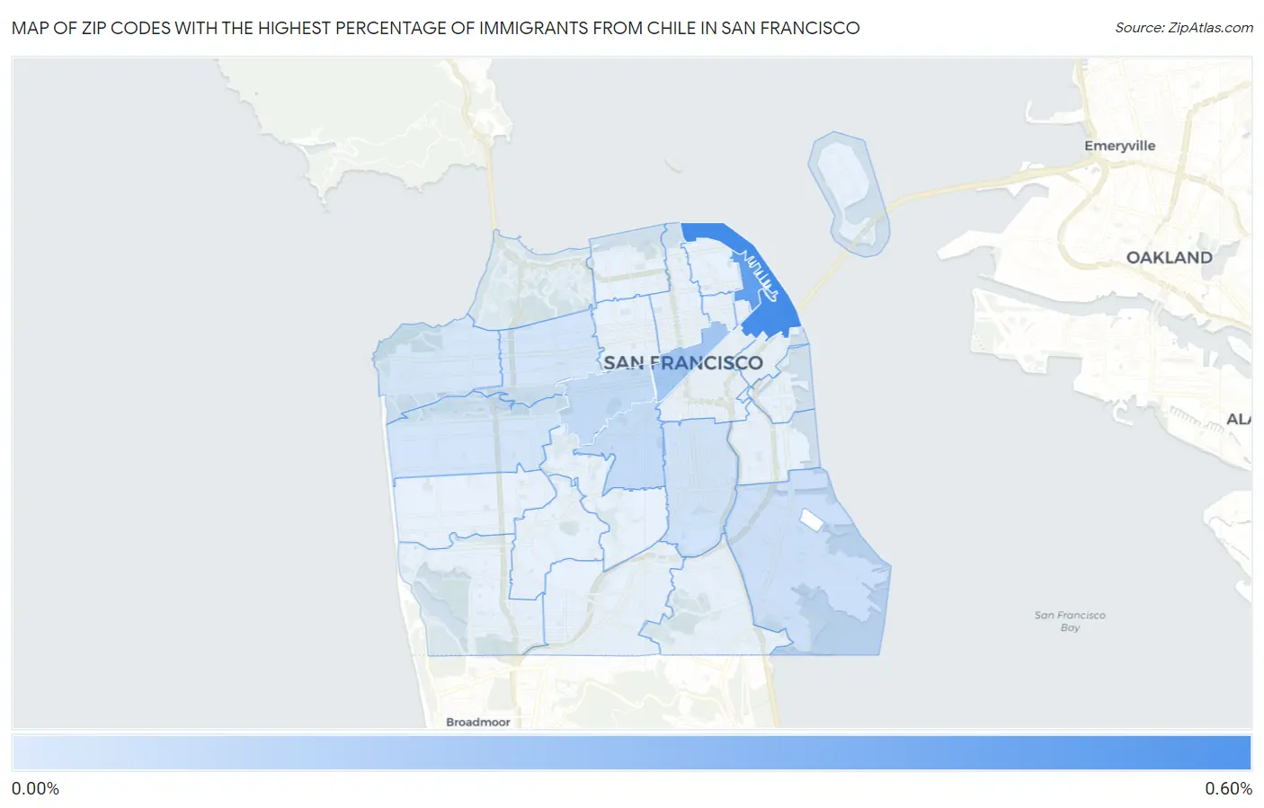 Zip Codes with the Highest Percentage of Immigrants from Chile in San Francisco Map