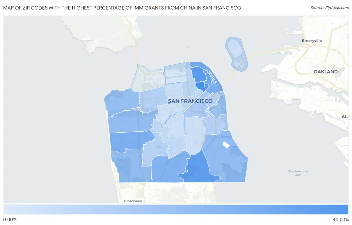 Zip Codes with the Highest Percentage of Immigrants from China in San Francisco Map