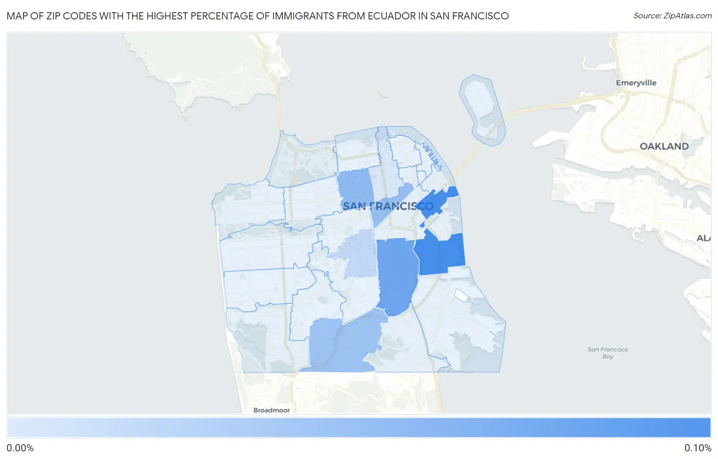 Zip Codes with the Highest Percentage of Immigrants from Ecuador in San Francisco Map