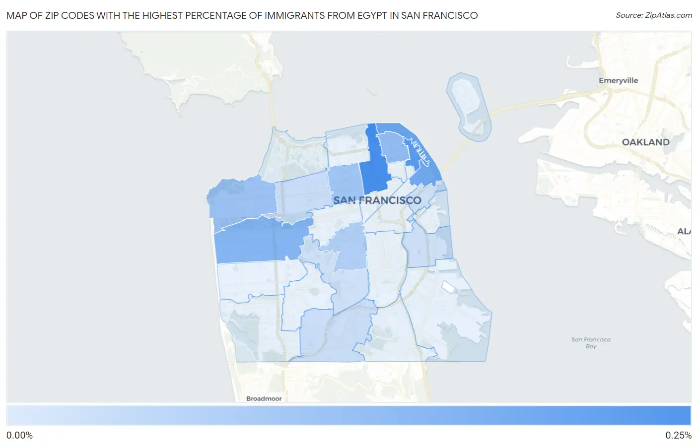 Zip Codes with the Highest Percentage of Immigrants from Egypt in San Francisco Map