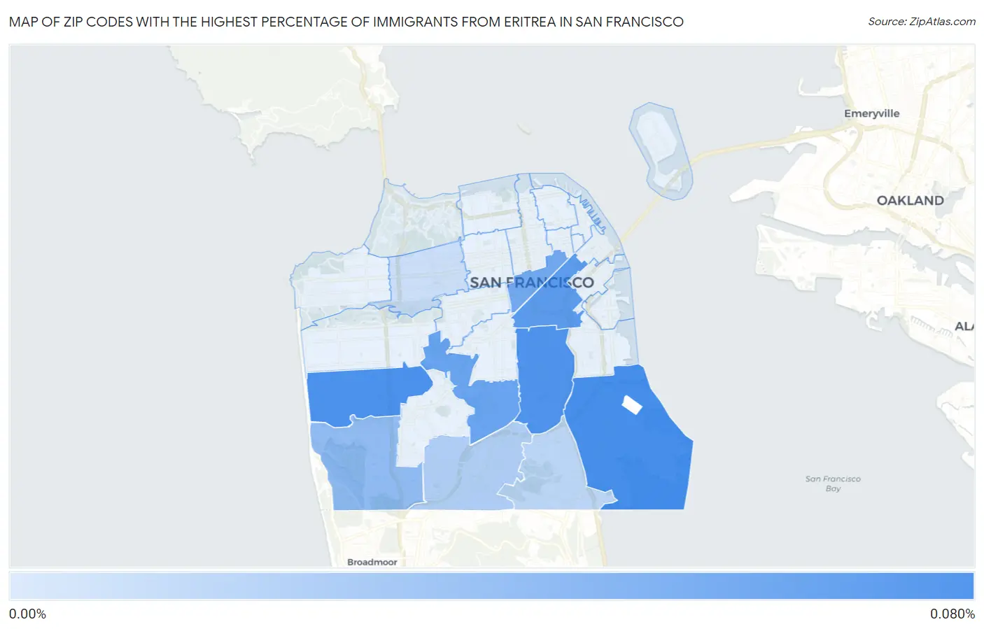 Zip Codes with the Highest Percentage of Immigrants from Eritrea in San Francisco Map