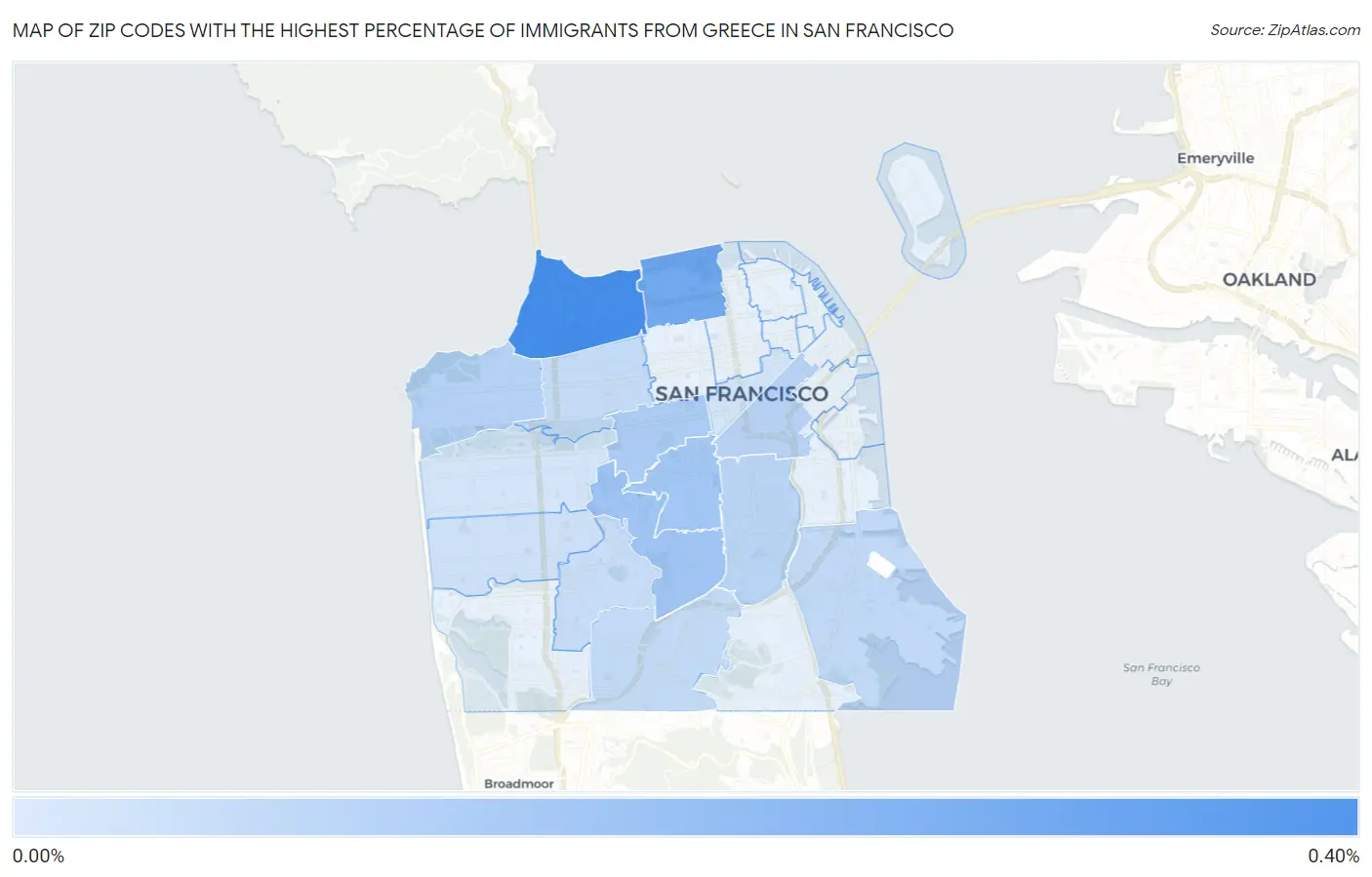 Zip Codes with the Highest Percentage of Immigrants from Greece in San Francisco Map