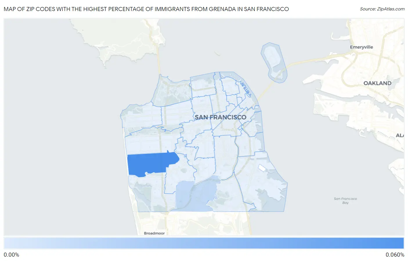 Zip Codes with the Highest Percentage of Immigrants from Grenada in San Francisco Map