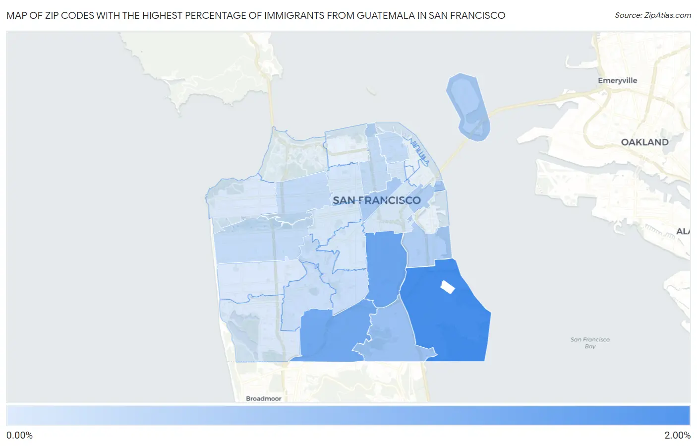 Zip Codes with the Highest Percentage of Immigrants from Guatemala in San Francisco Map