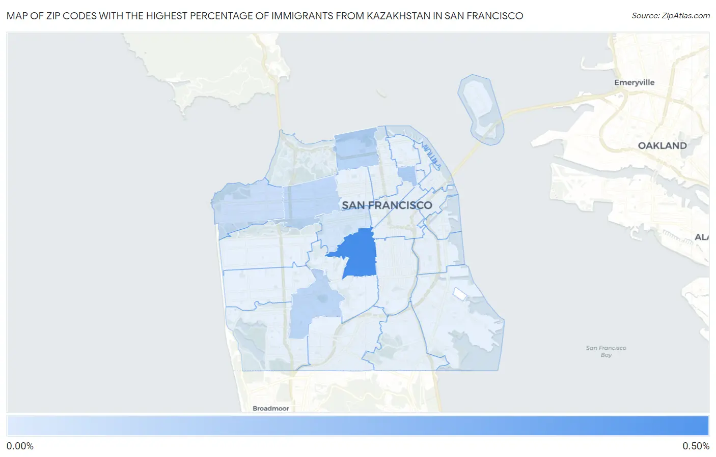 Zip Codes with the Highest Percentage of Immigrants from Kazakhstan in San Francisco Map