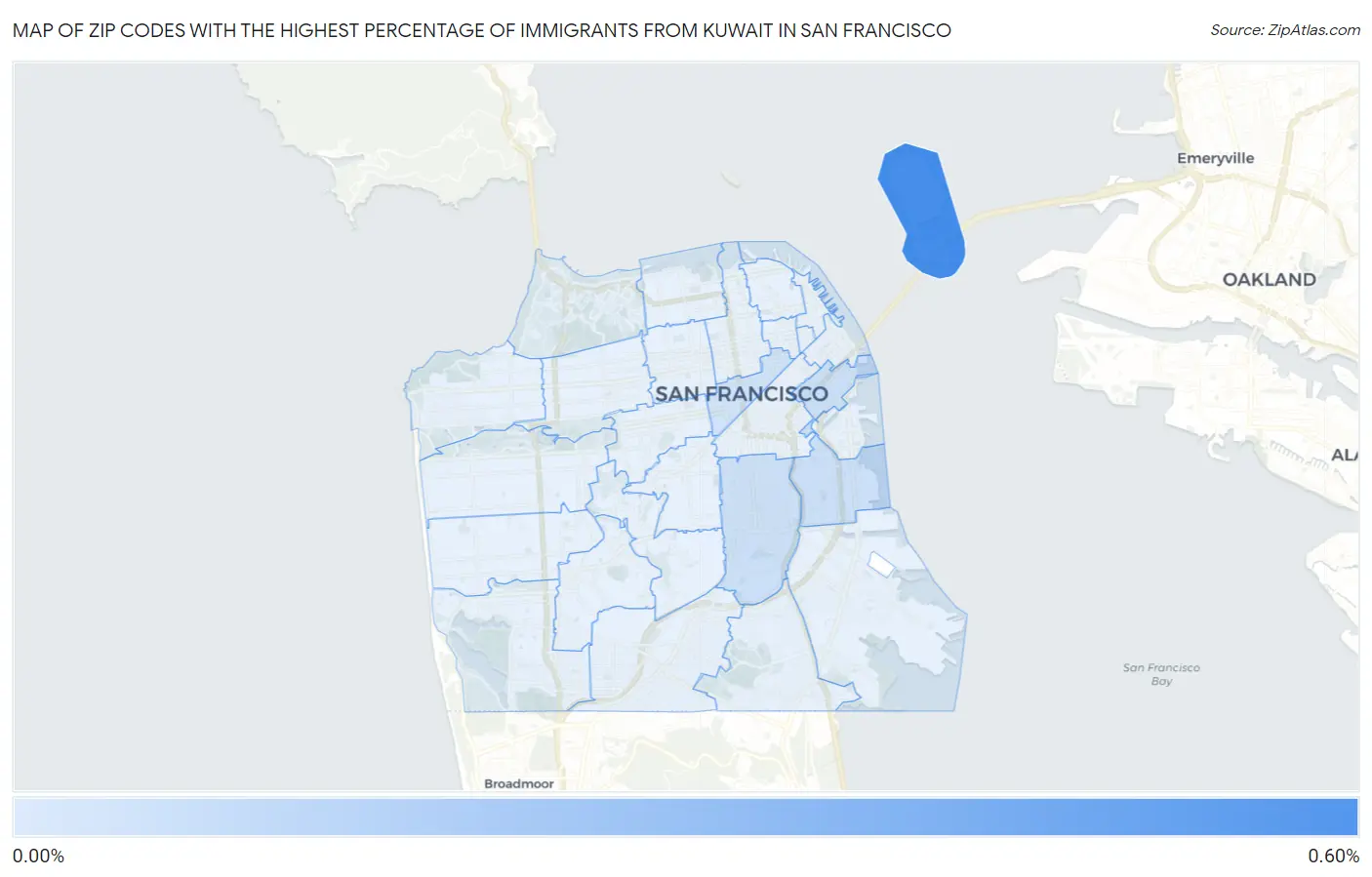 Zip Codes with the Highest Percentage of Immigrants from Kuwait in San Francisco Map