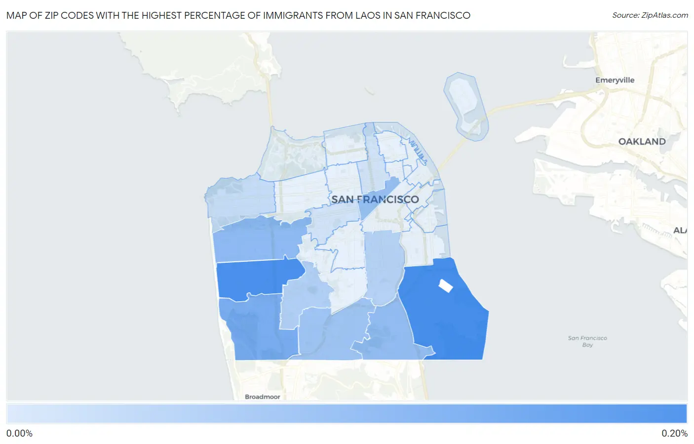 Zip Codes with the Highest Percentage of Immigrants from Laos in San Francisco Map