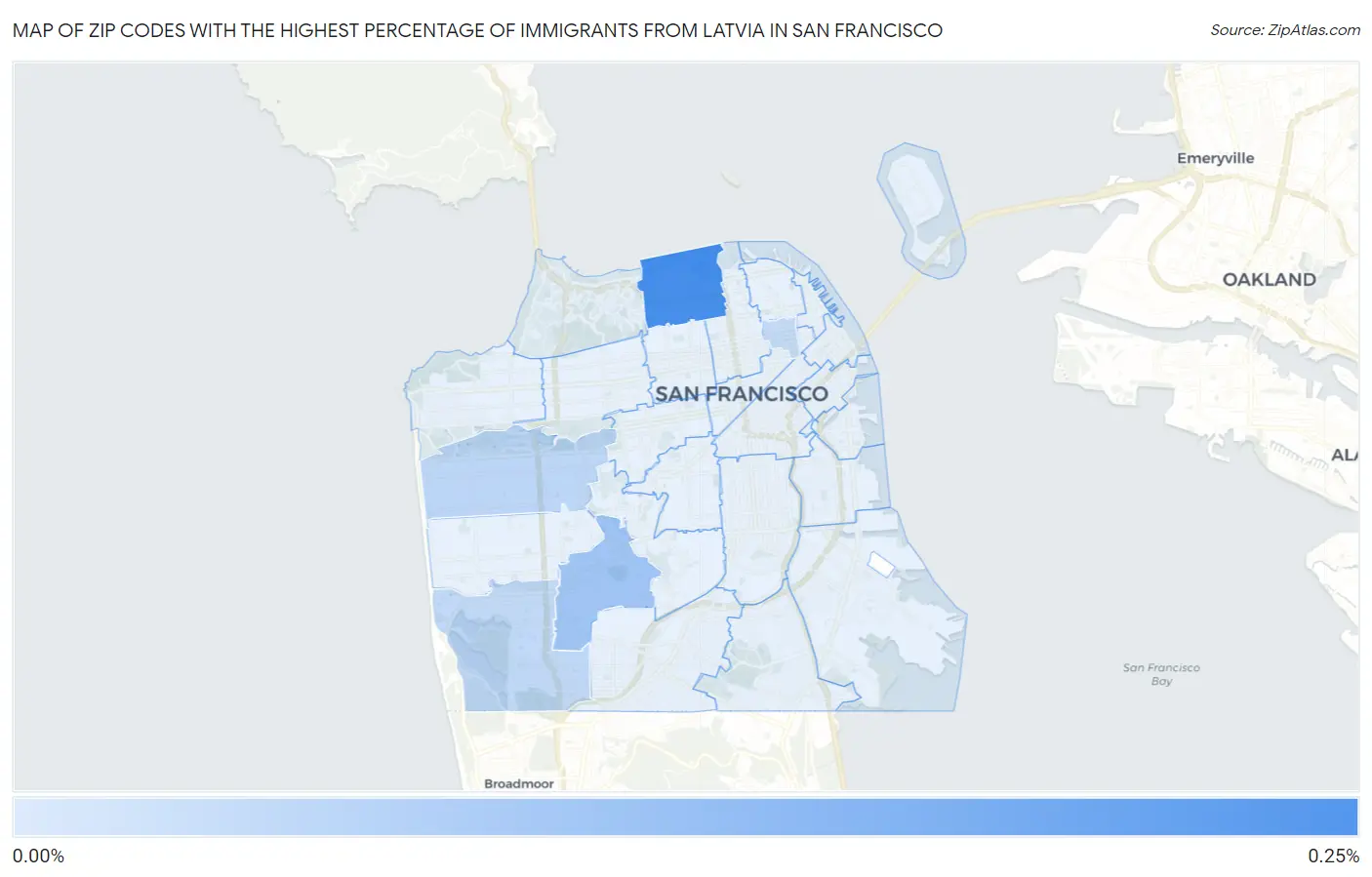 Zip Codes with the Highest Percentage of Immigrants from Latvia in San Francisco Map