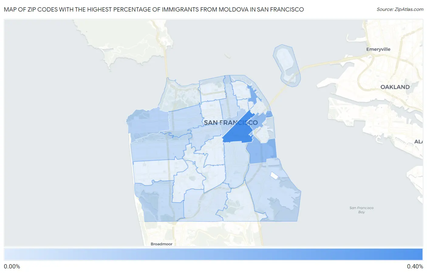 Zip Codes with the Highest Percentage of Immigrants from Moldova in San Francisco Map