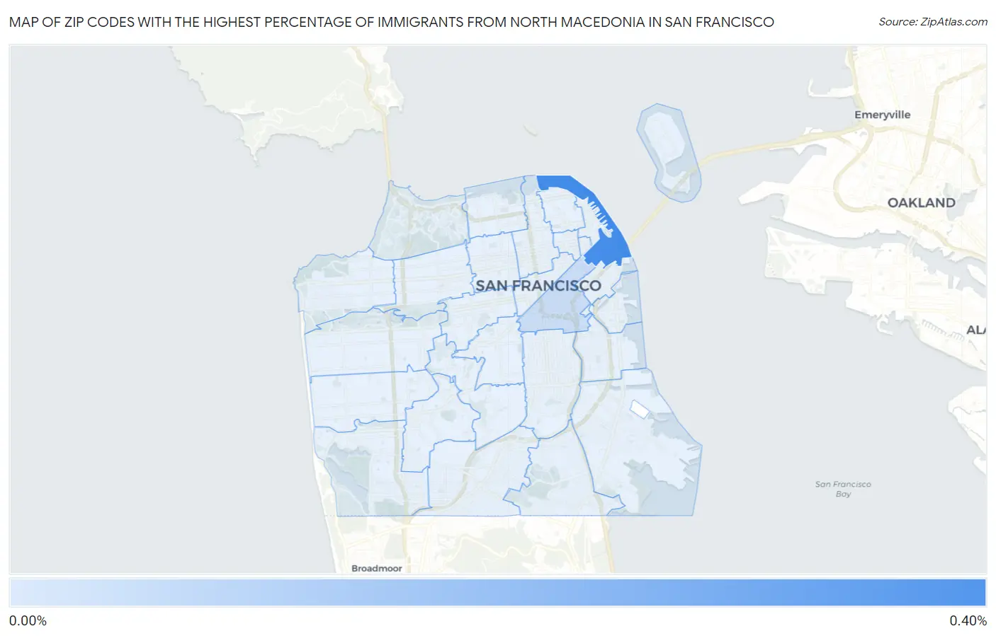 Zip Codes with the Highest Percentage of Immigrants from North Macedonia in San Francisco Map