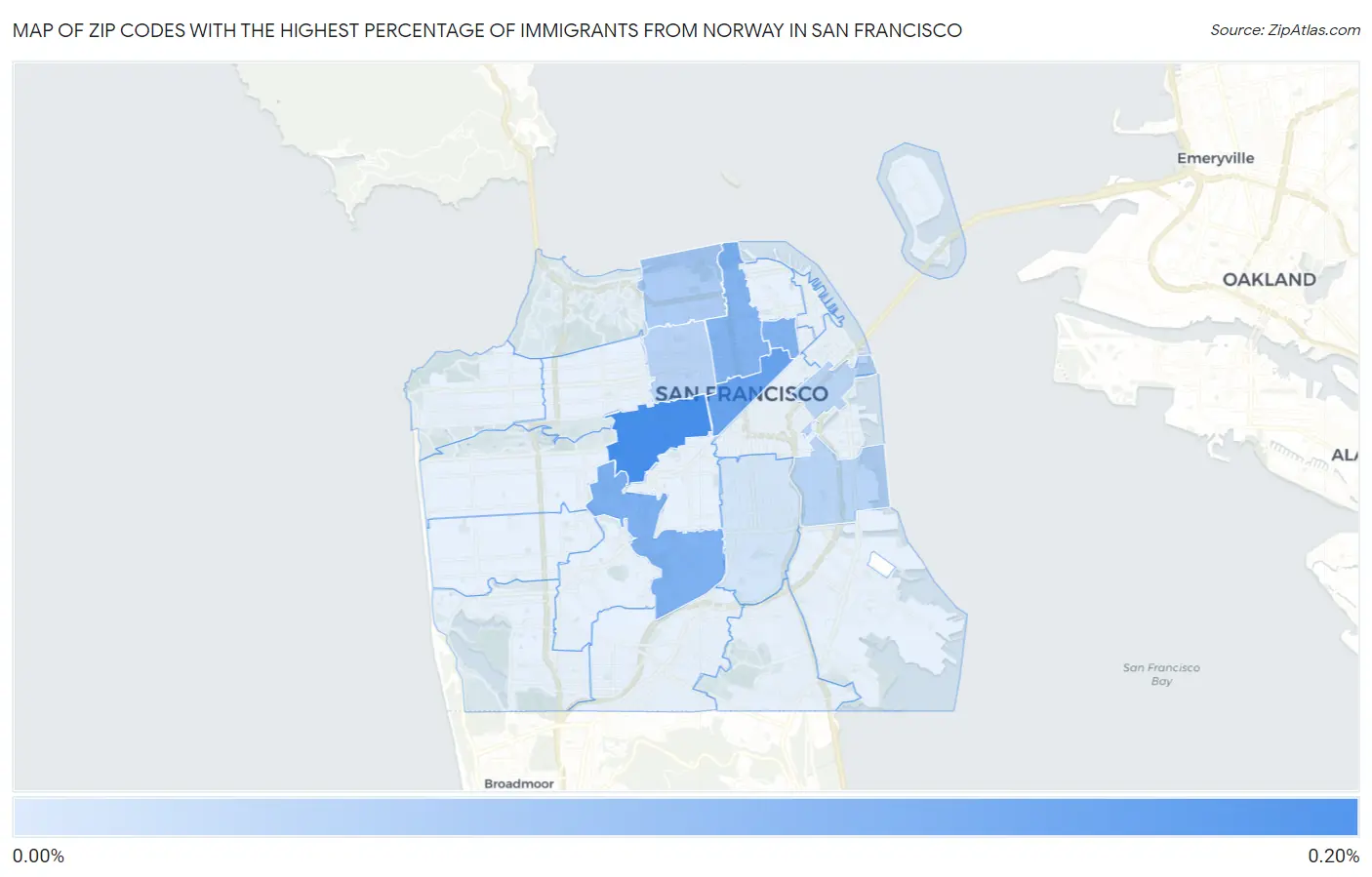 Zip Codes with the Highest Percentage of Immigrants from Norway in San Francisco Map