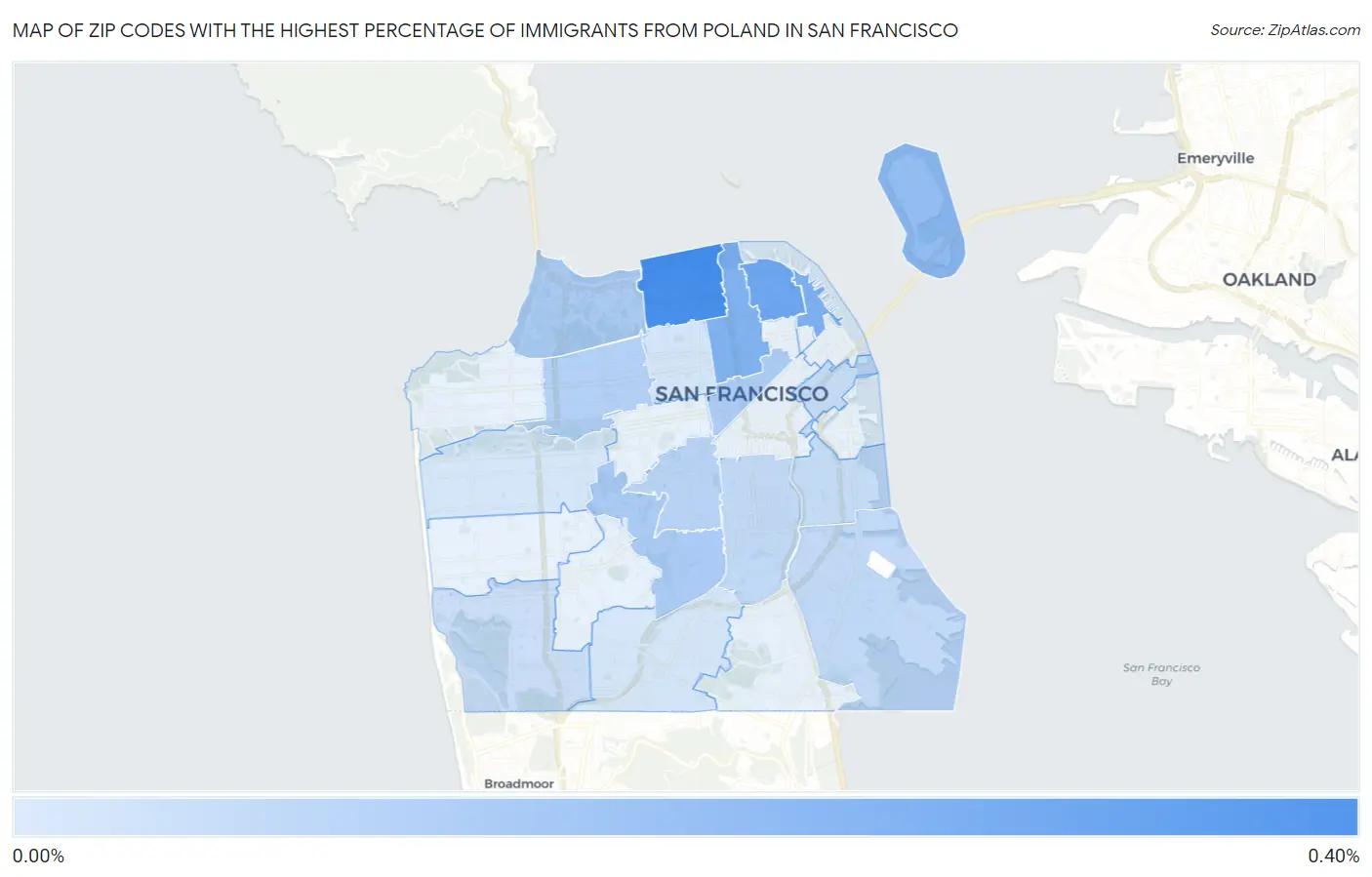 Zip Codes with the Highest Percentage of Immigrants from Poland in San Francisco Map