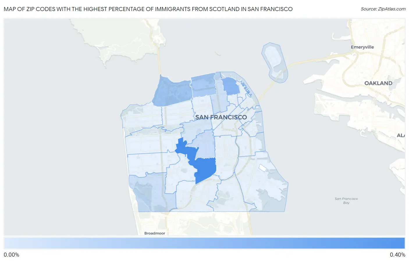 Zip Codes with the Highest Percentage of Immigrants from Scotland in San Francisco Map