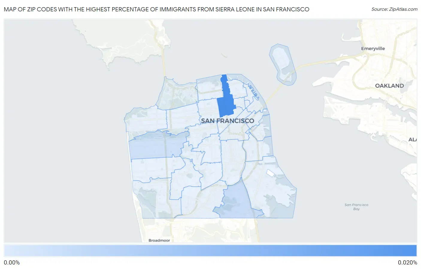 Zip Codes with the Highest Percentage of Immigrants from Sierra Leone in San Francisco Map