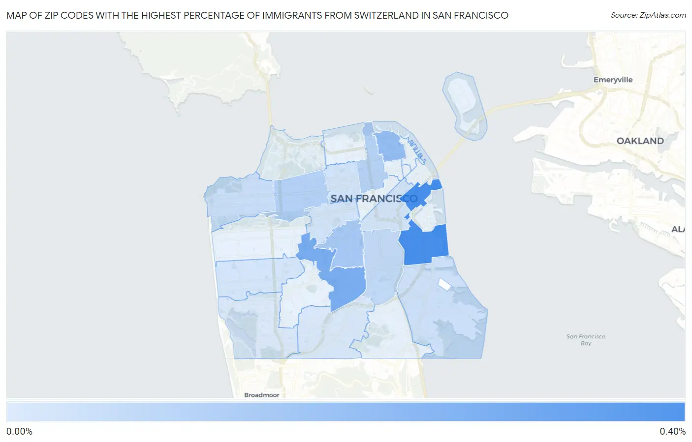 Zip Codes with the Highest Percentage of Immigrants from Switzerland in San Francisco Map