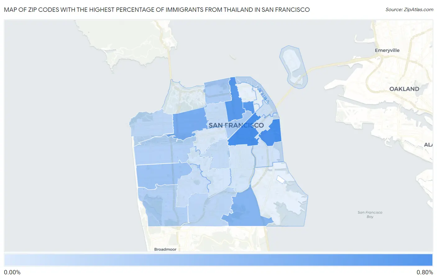 Zip Codes with the Highest Percentage of Immigrants from Thailand in San Francisco Map
