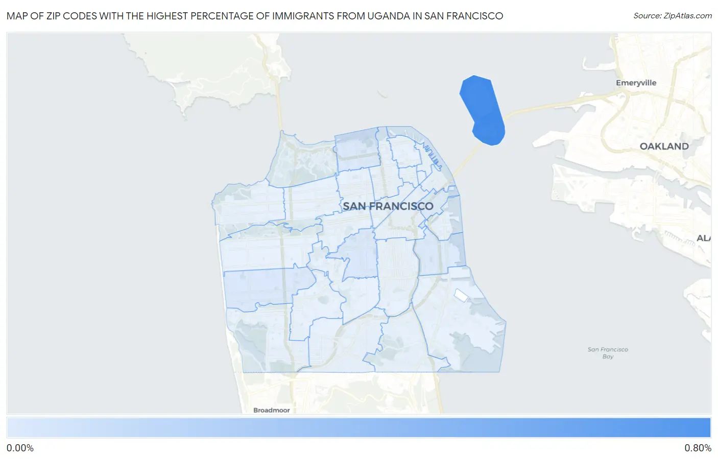 Zip Codes with the Highest Percentage of Immigrants from Uganda in San Francisco Map