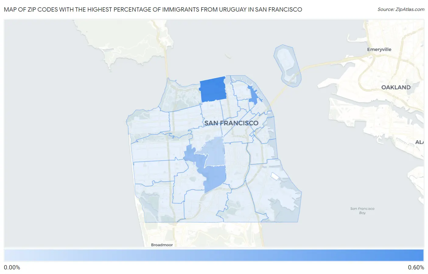 Zip Codes with the Highest Percentage of Immigrants from Uruguay in San Francisco Map