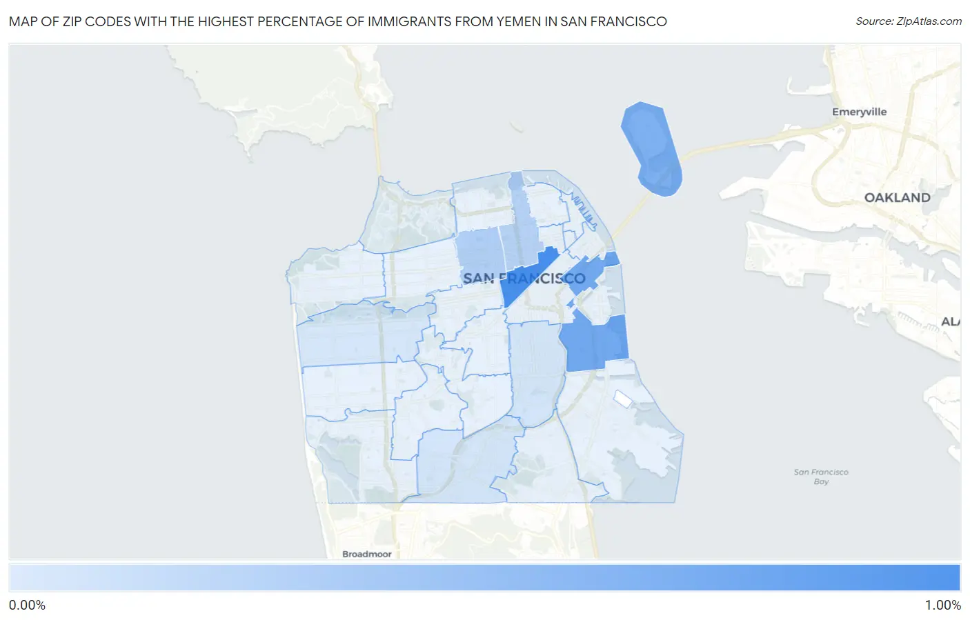 Zip Codes with the Highest Percentage of Immigrants from Yemen in San Francisco Map