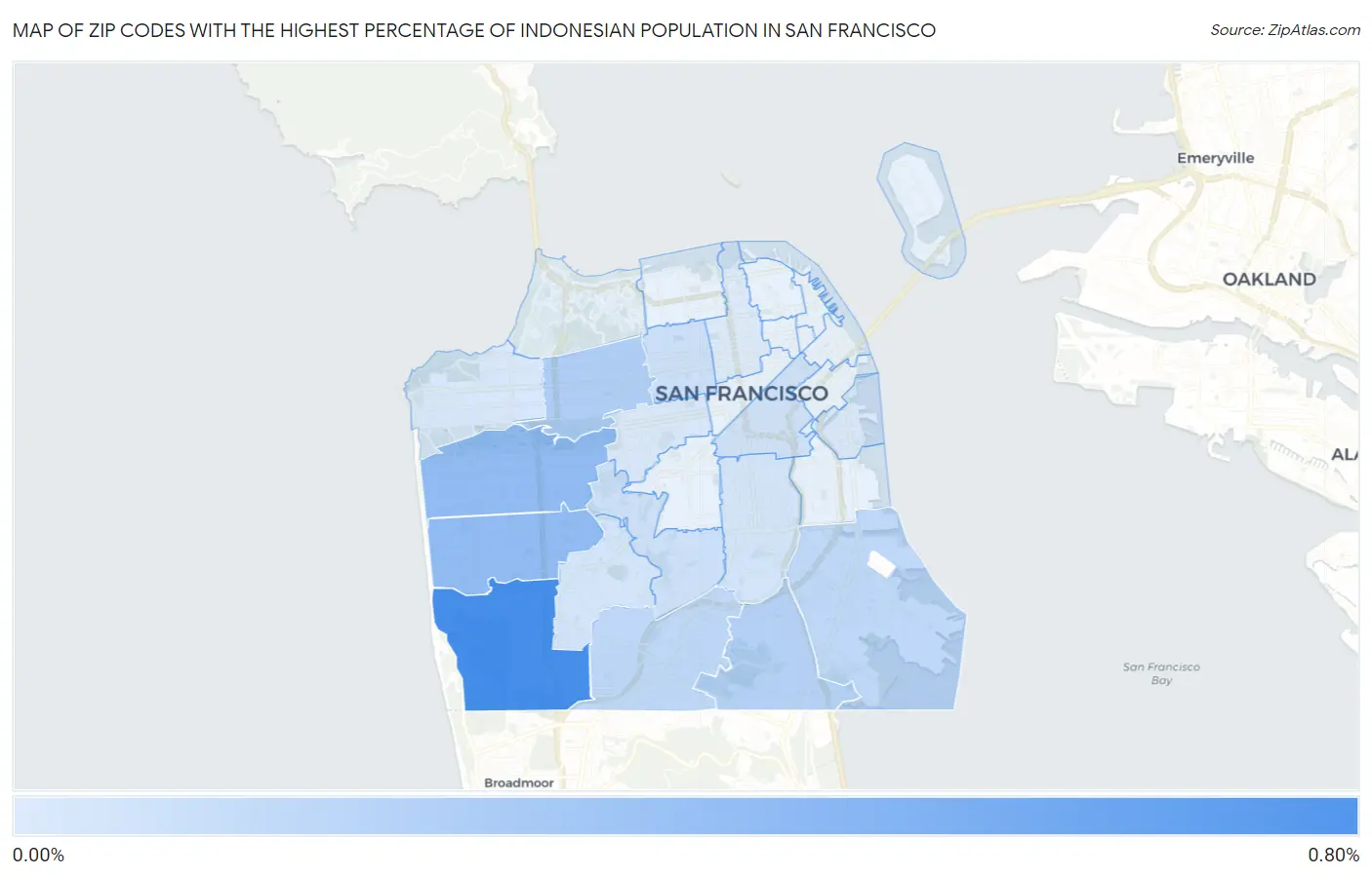 Zip Codes with the Highest Percentage of Indonesian Population in San Francisco Map