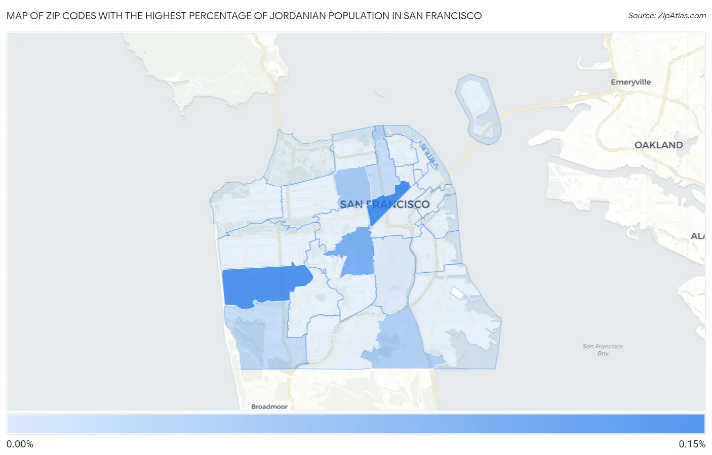 Zip Codes with the Highest Percentage of Jordanian Population in San Francisco Map