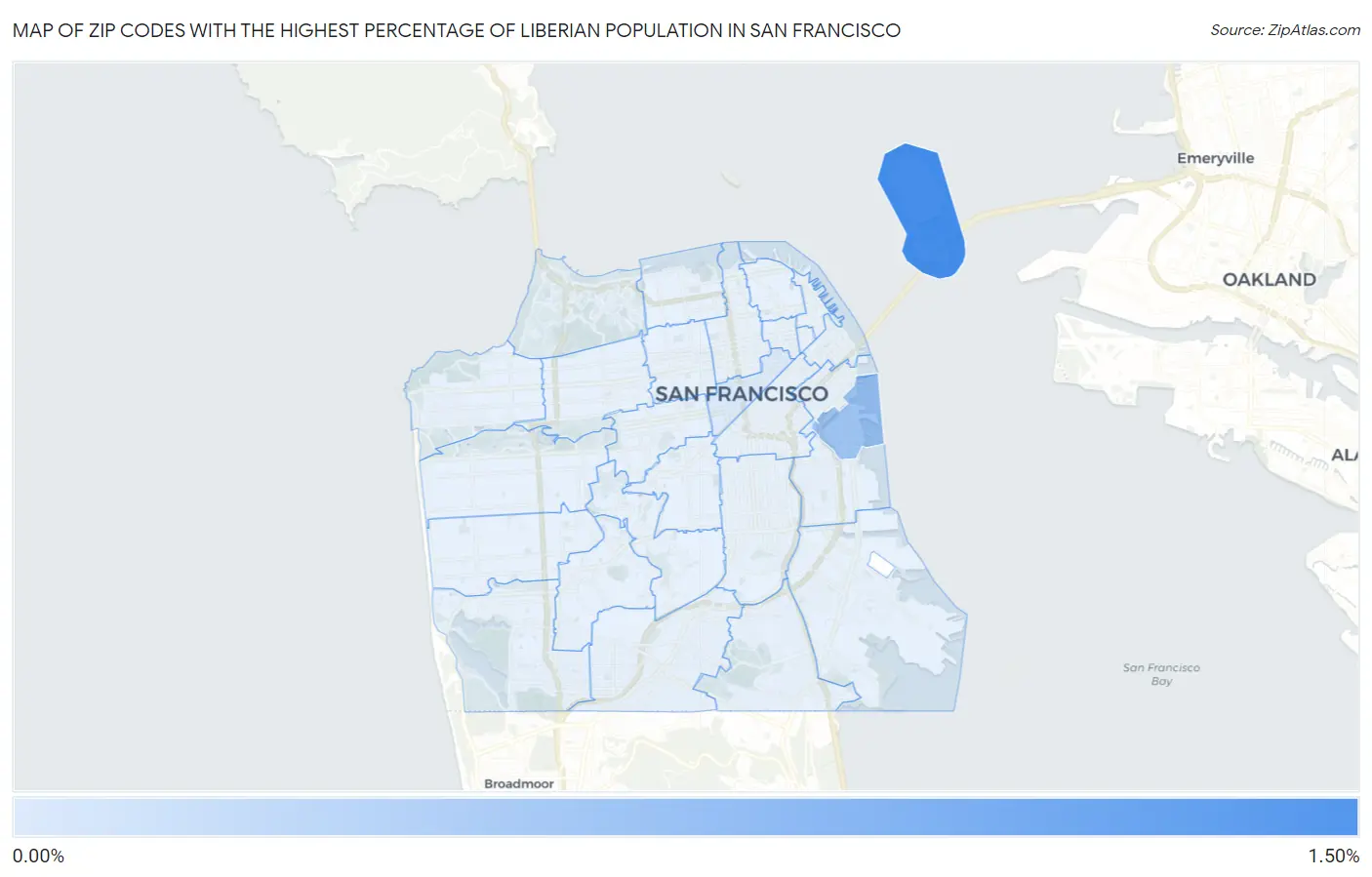 Zip Codes with the Highest Percentage of Liberian Population in San Francisco Map
