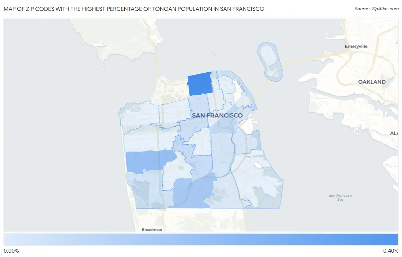 Zip Codes with the Highest Percentage of Tongan Population in San Francisco Map