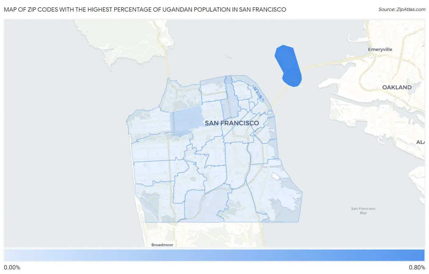 Zip Codes with the Highest Percentage of Ugandan Population in San Francisco Map