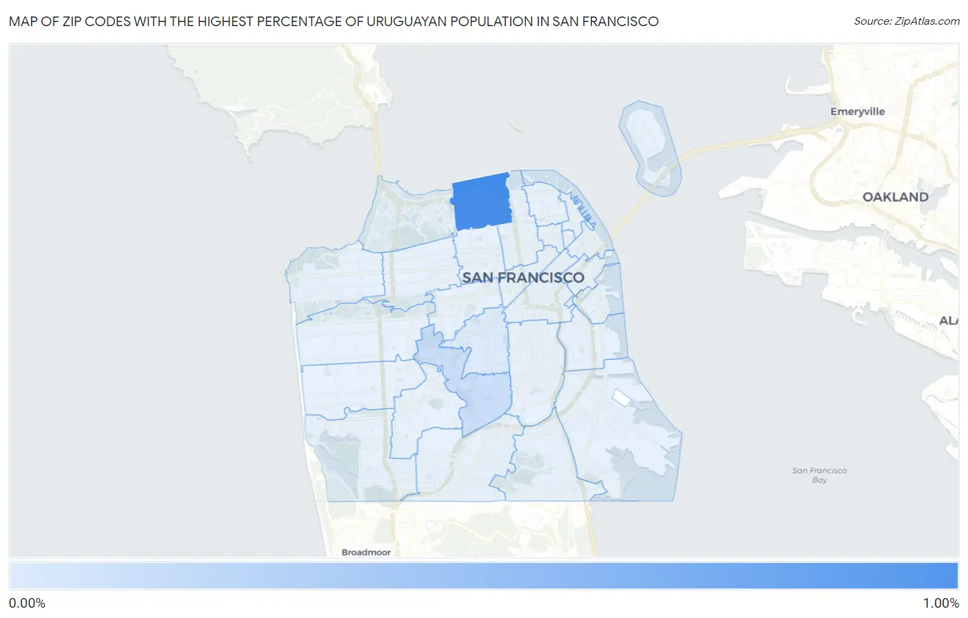 Zip Codes with the Highest Percentage of Uruguayan Population in San Francisco Map