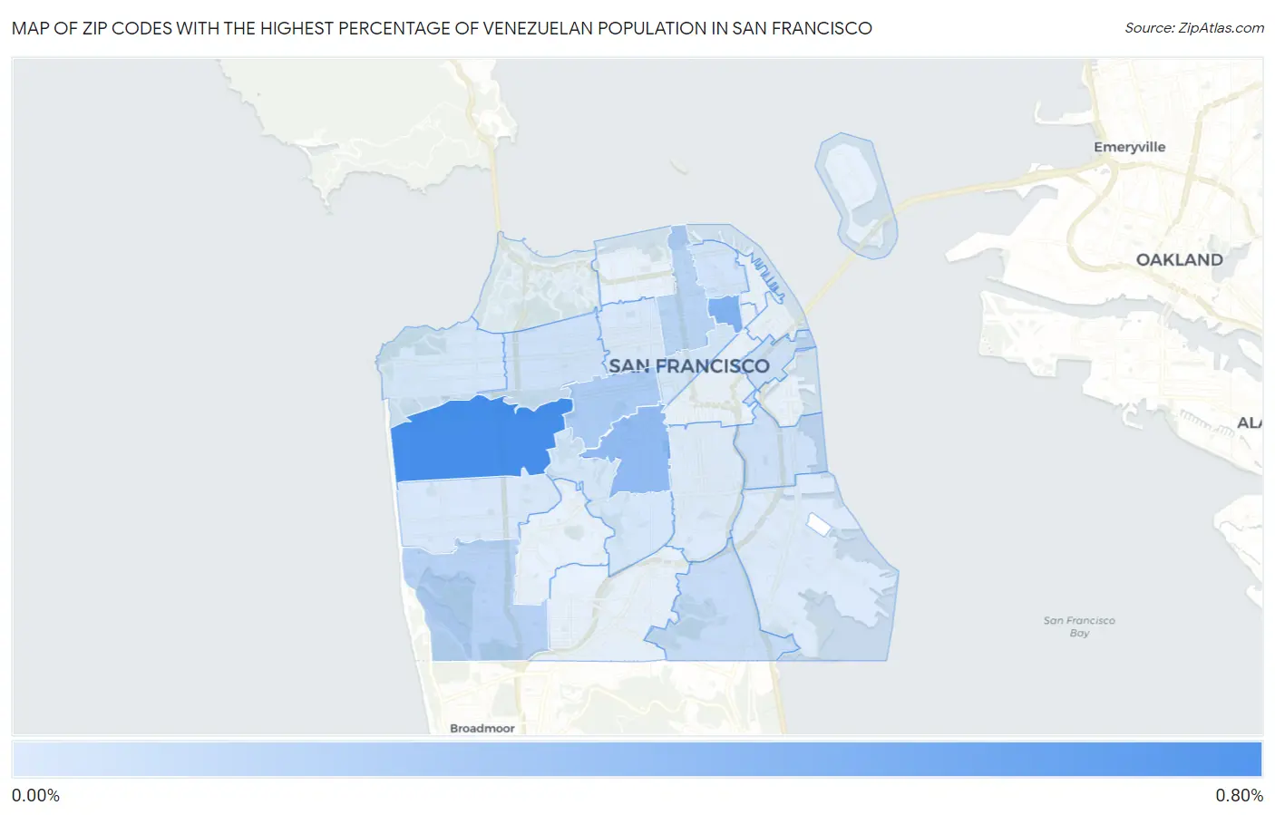 Zip Codes with the Highest Percentage of Venezuelan Population in San Francisco Map