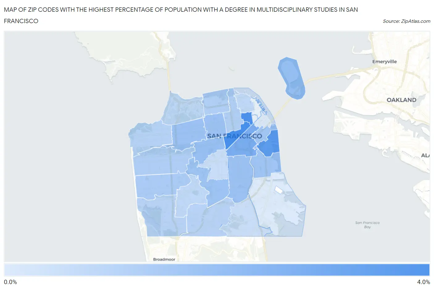 Zip Codes with the Highest Percentage of Population with a Degree in Multidisciplinary Studies in San Francisco Map