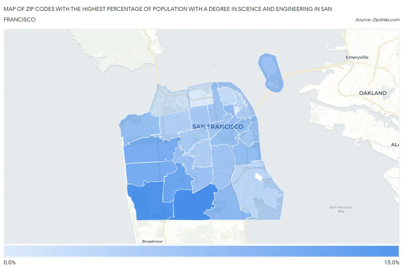 Zip Codes with the Highest Percentage of Population with a Degree in Science and Engineering in San Francisco Map