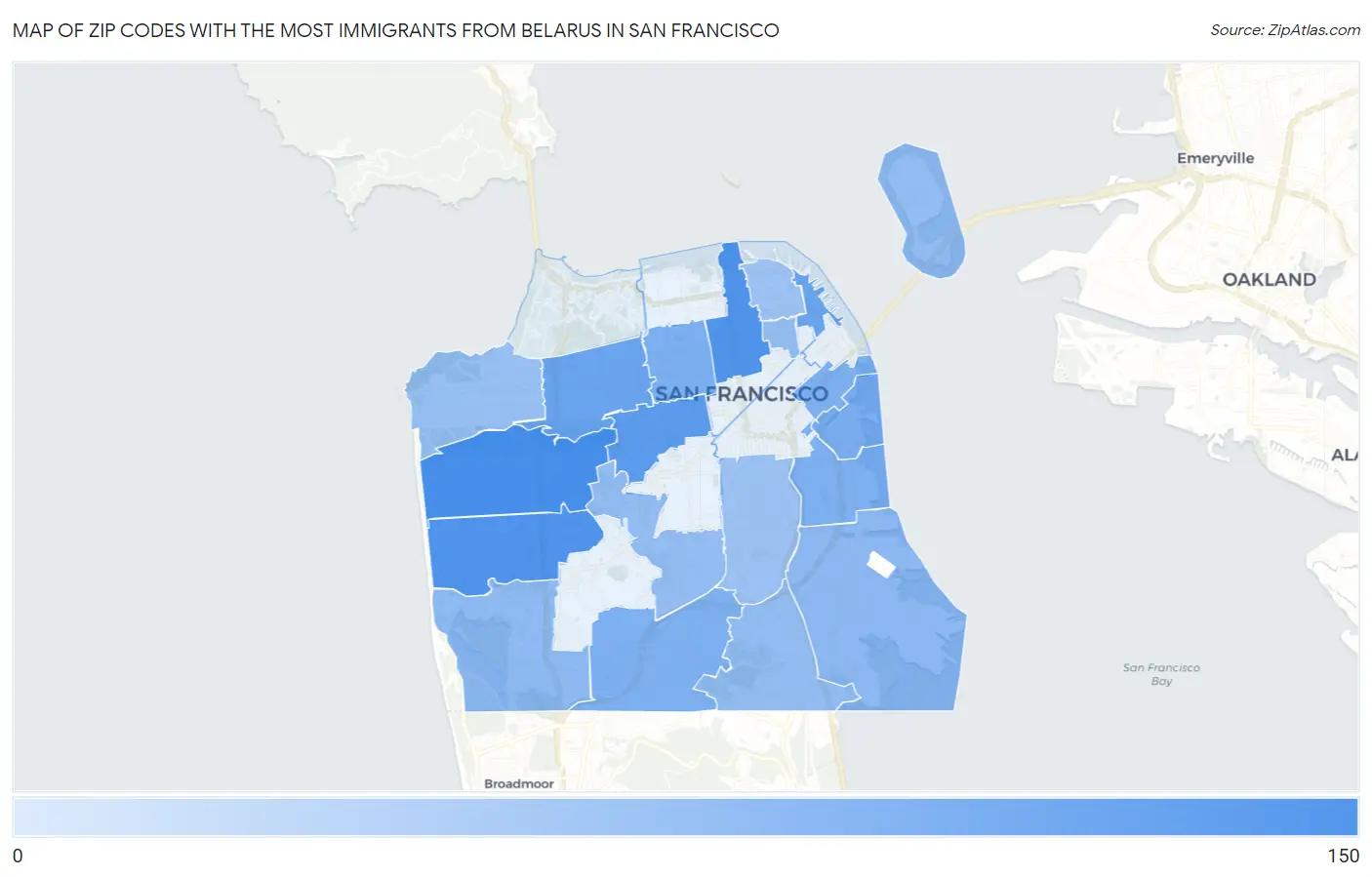 Zip Codes with the Most Immigrants from Belarus in San Francisco Map