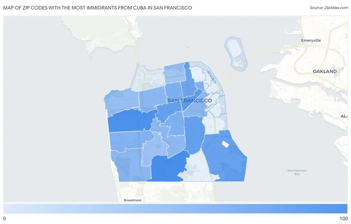Zip Codes with the Most Immigrants from Cuba in San Francisco Map