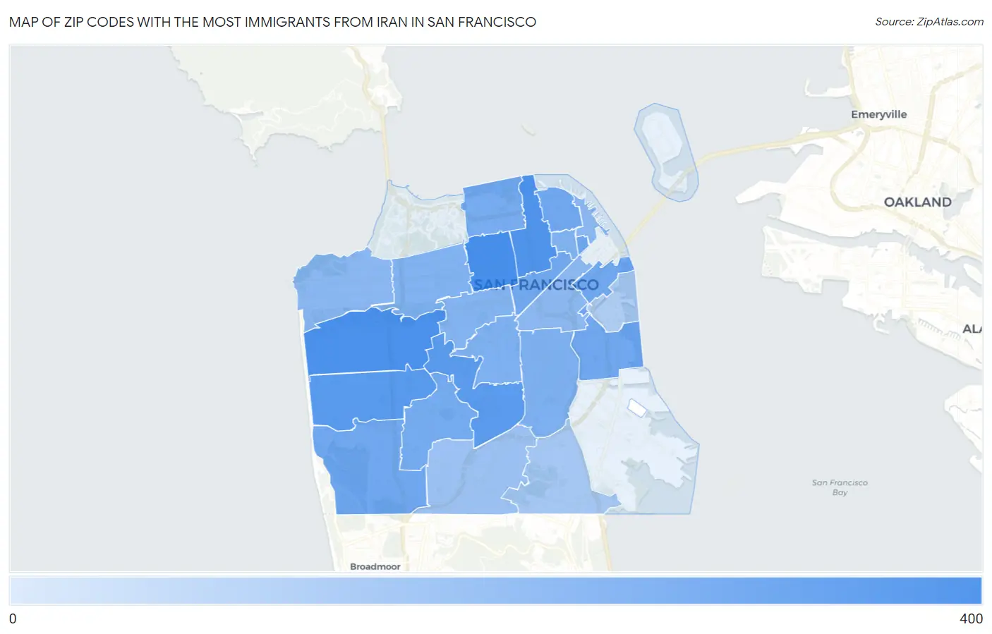 Zip Codes with the Most Immigrants from Iran in San Francisco Map