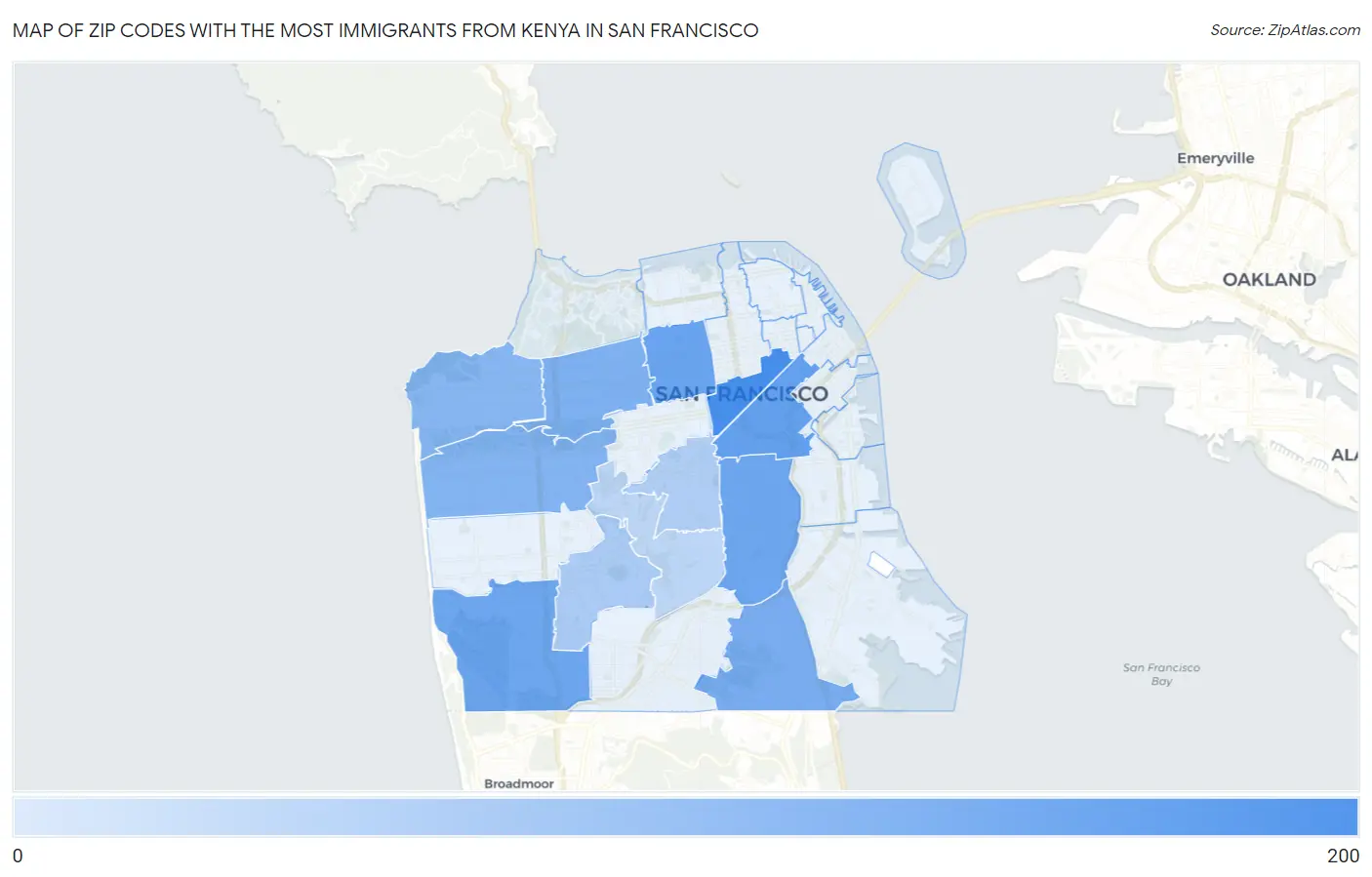 Zip Codes with the Most Immigrants from Kenya in San Francisco Map