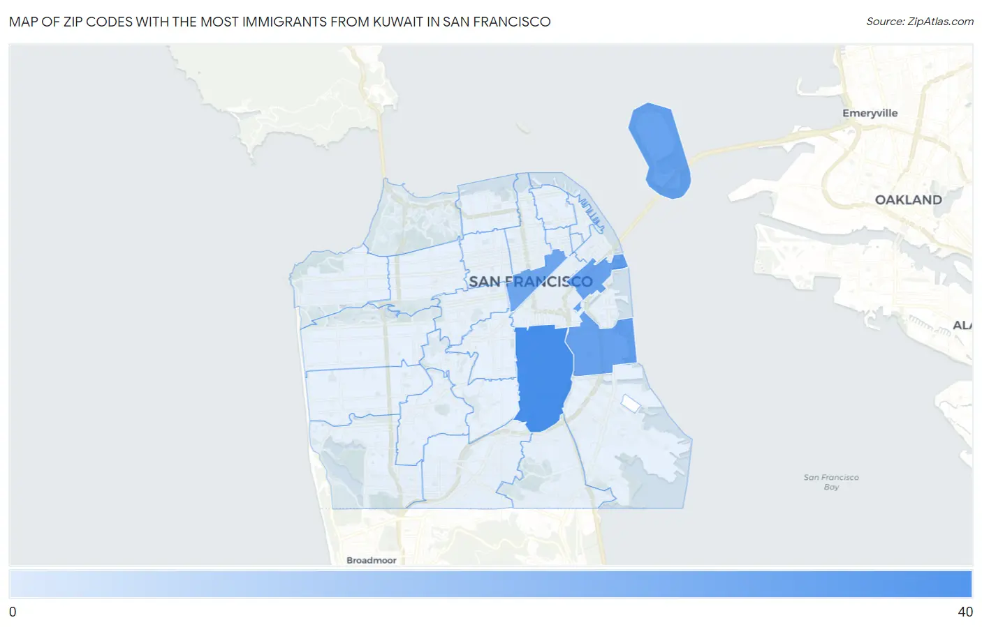 Zip Codes with the Most Immigrants from Kuwait in San Francisco Map