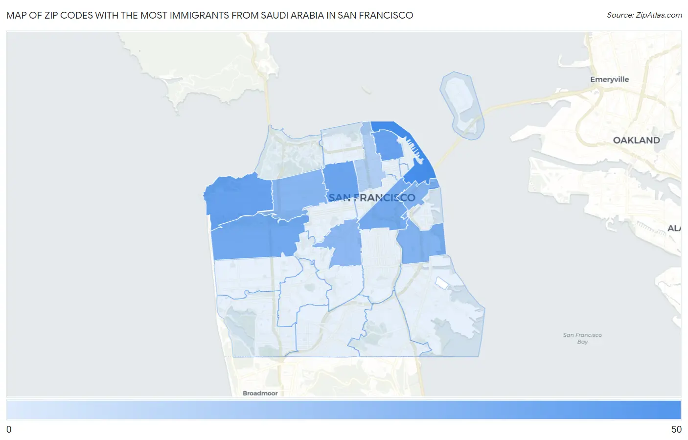 Zip Codes with the Most Immigrants from Saudi Arabia in San Francisco Map