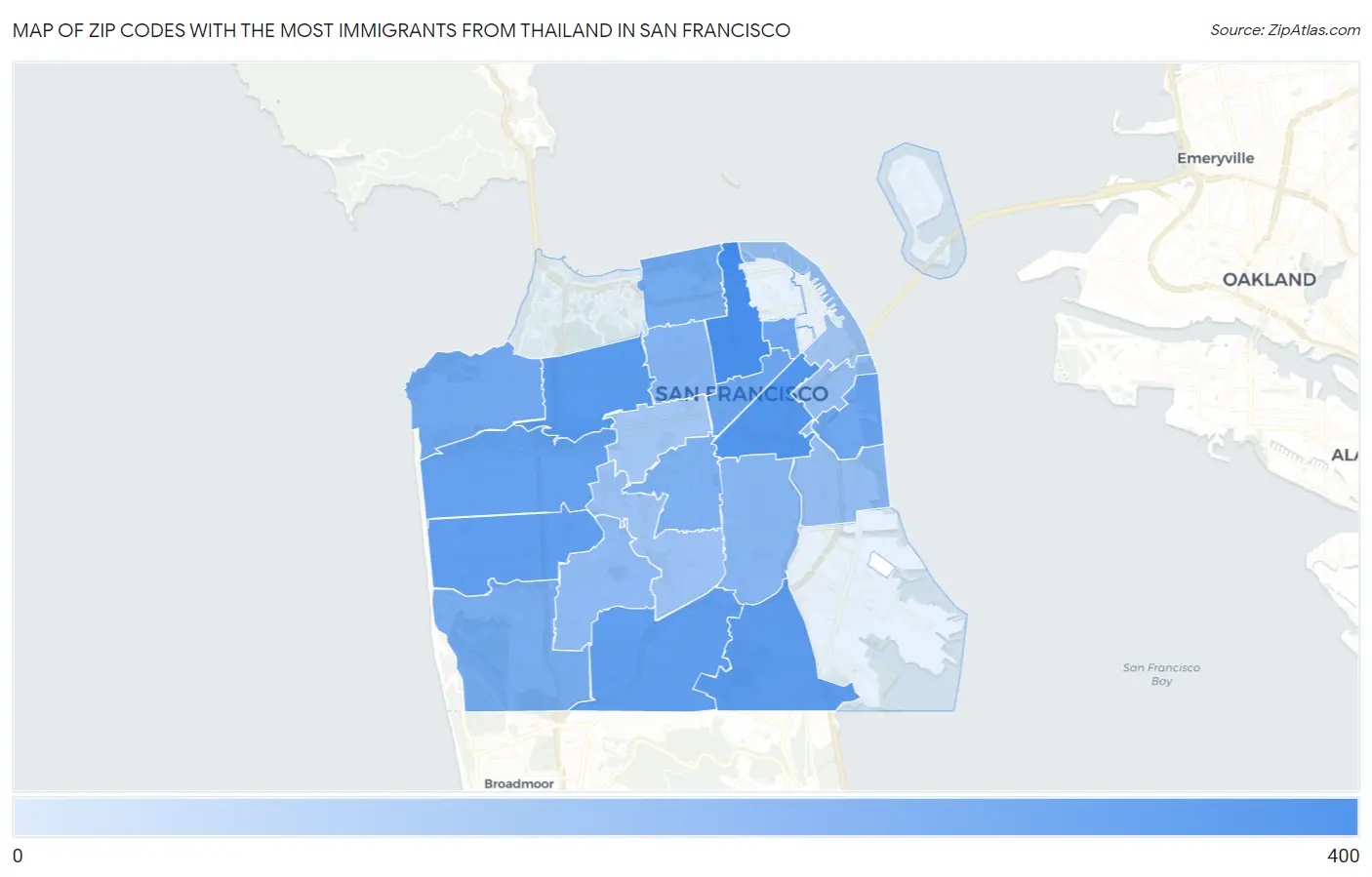 Zip Codes with the Most Immigrants from Thailand in San Francisco Map