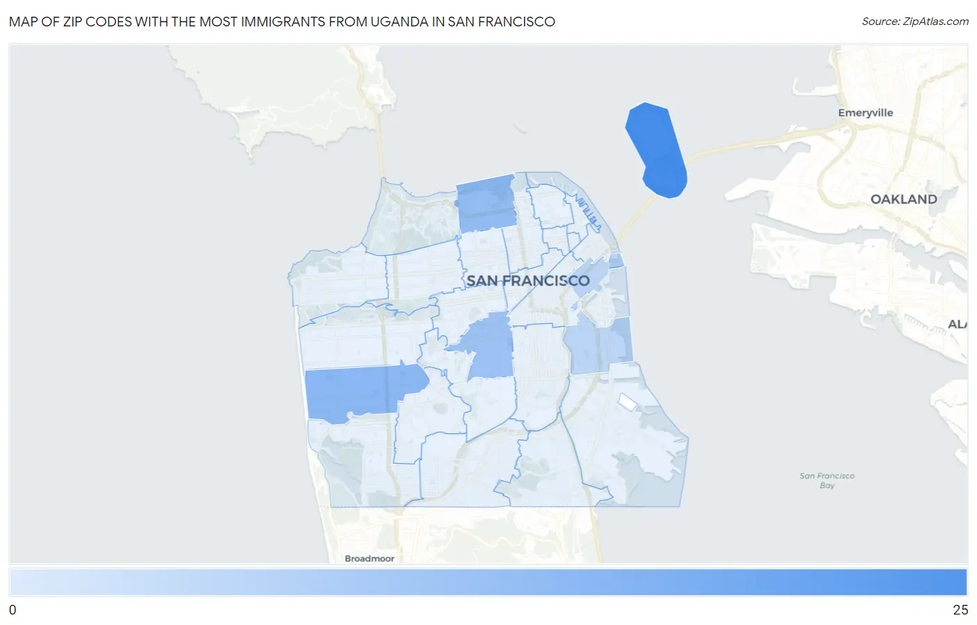 Zip Codes with the Most Immigrants from Uganda in San Francisco Map