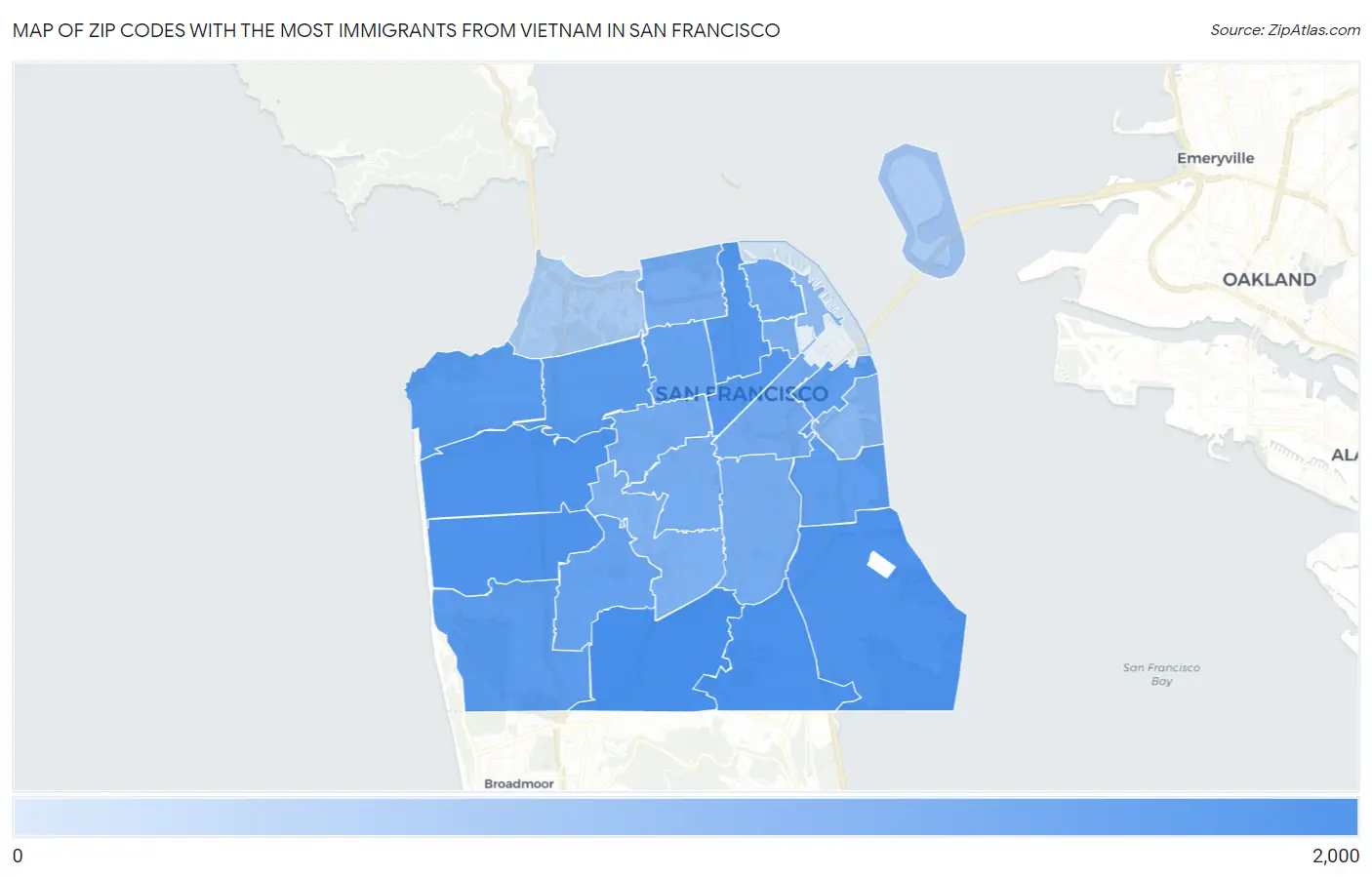 Zip Codes with the Most Immigrants from Vietnam in San Francisco Map