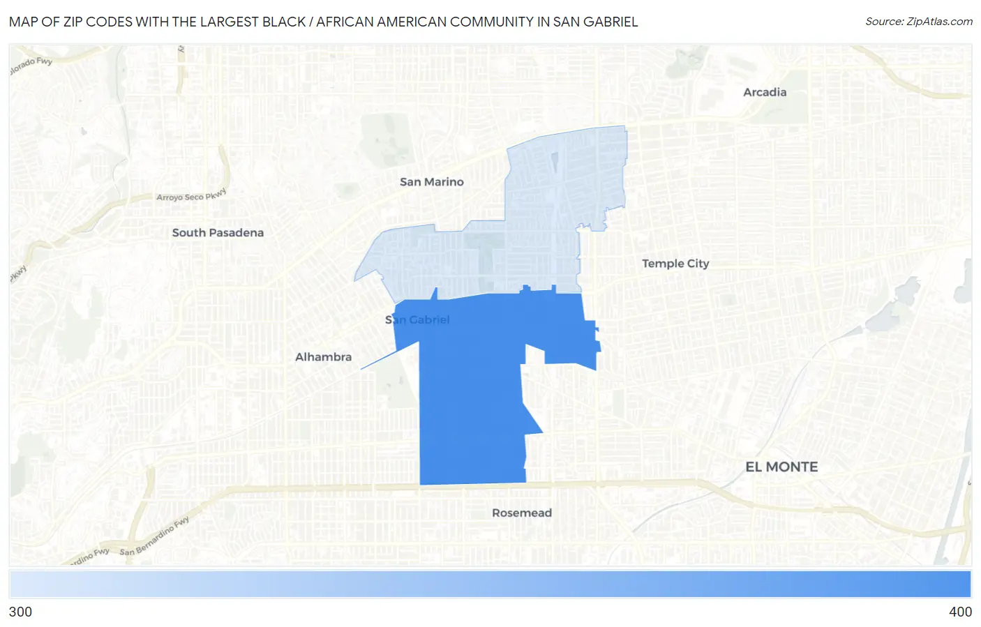 Zip Codes with the Largest Black / African American Community in San Gabriel Map