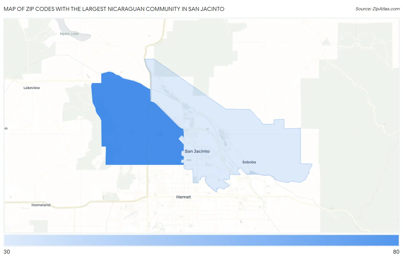 Zip Codes with the Largest Nicaraguan Community in San Jacinto Map