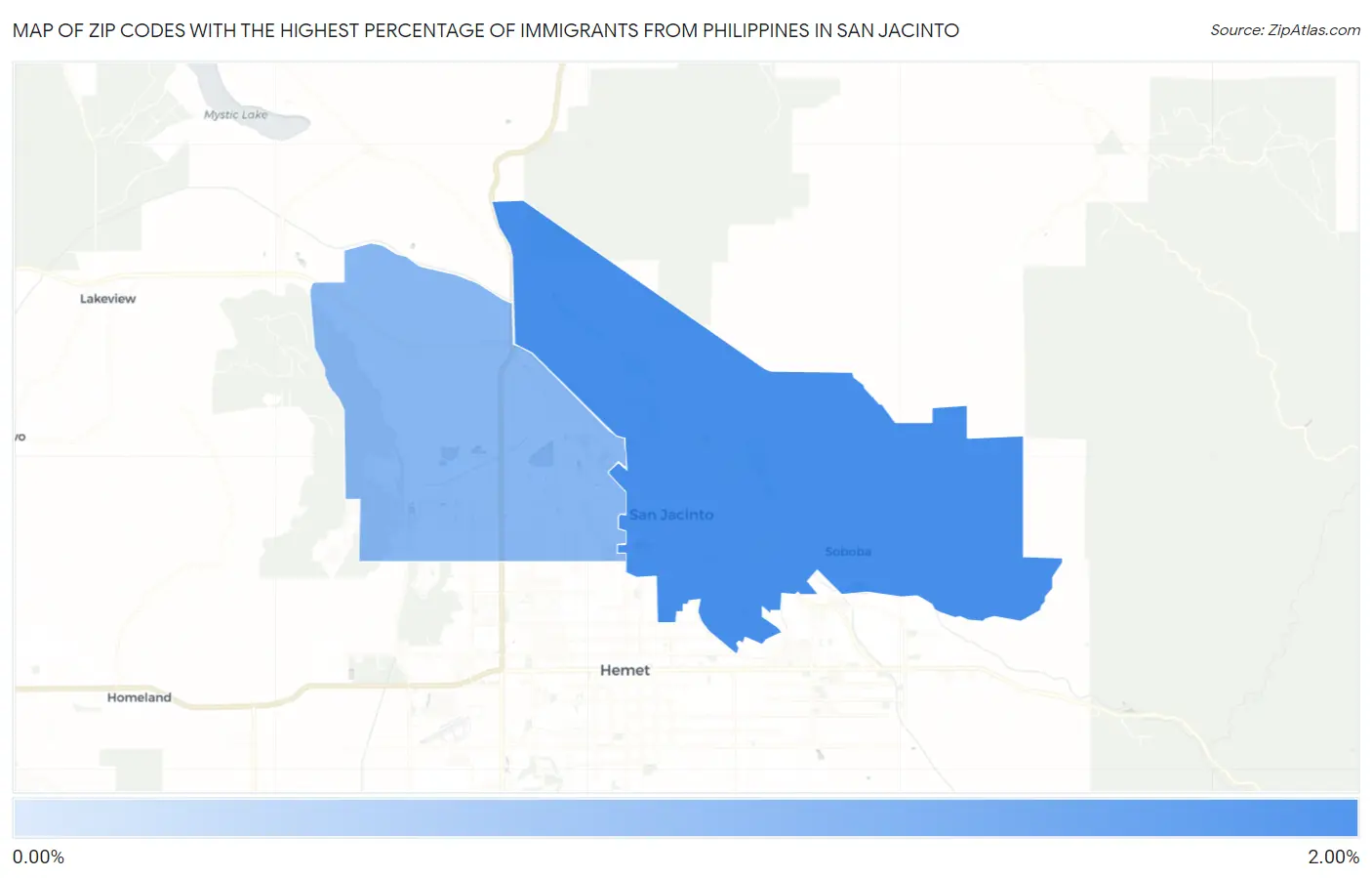 Zip Codes with the Highest Percentage of Immigrants from Philippines in San Jacinto Map