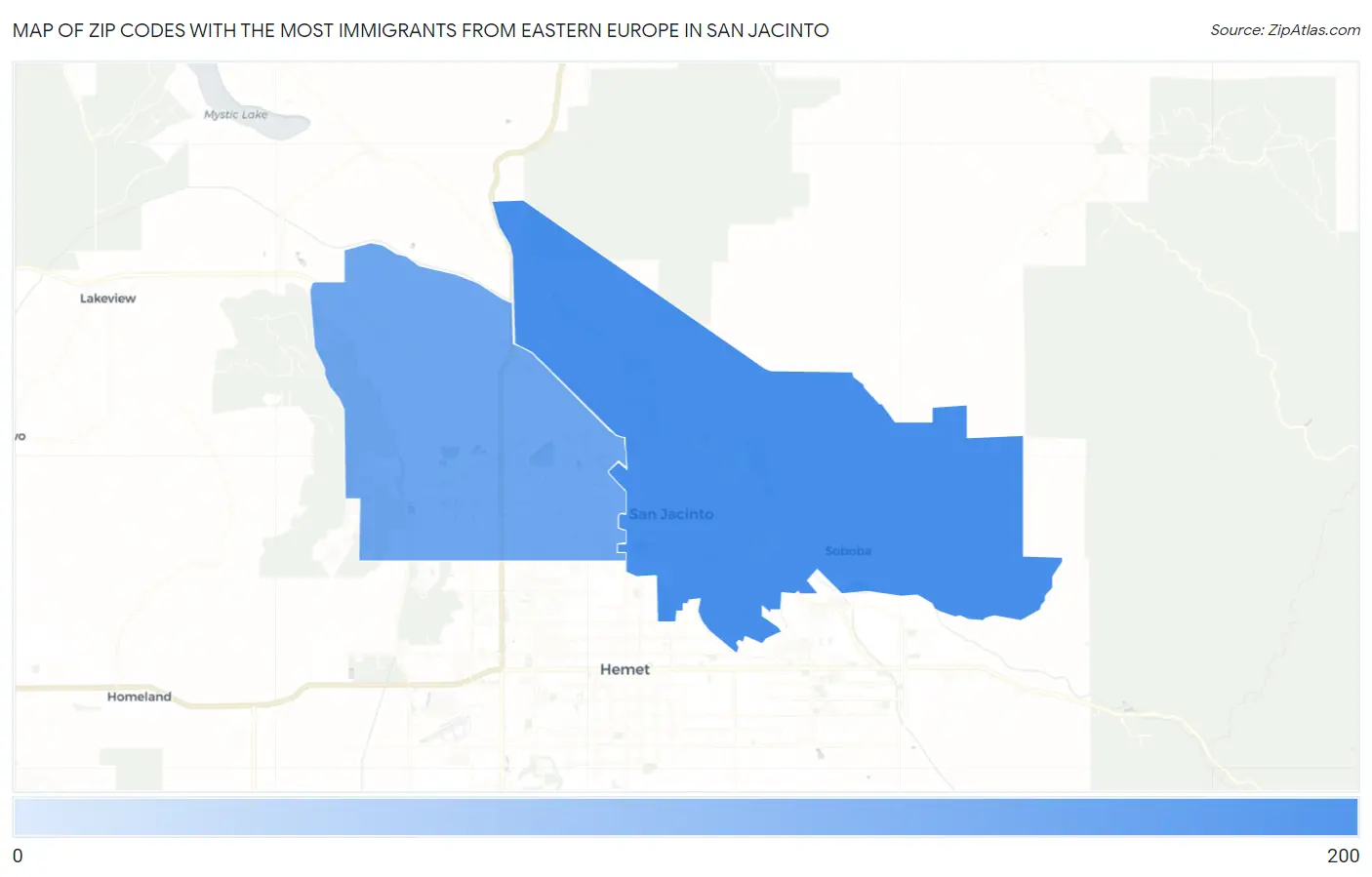 Zip Codes with the Most Immigrants from Eastern Europe in San Jacinto Map