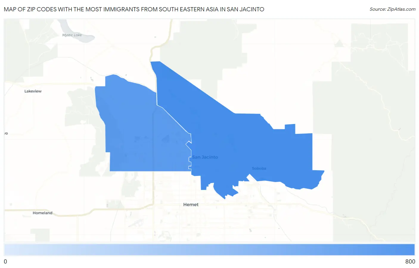 Zip Codes with the Most Immigrants from South Eastern Asia in San Jacinto Map