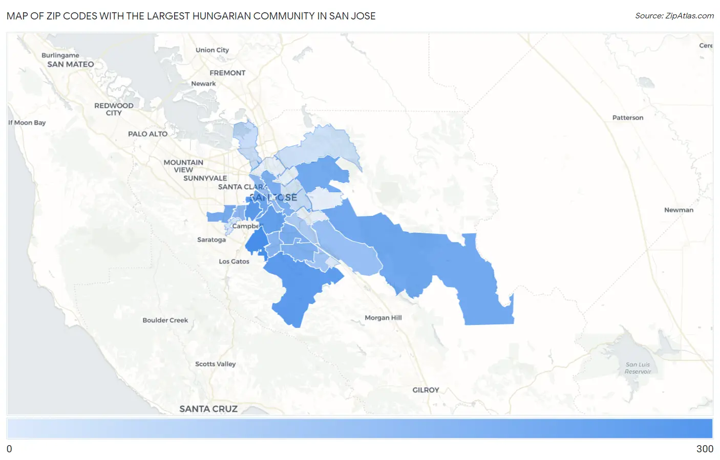Zip Codes with the Largest Hungarian Community in San Jose Map